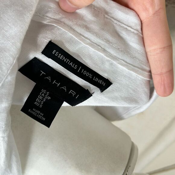 Tahari 100% Linen White Long Collared Blouse Button Up Shirt - Picture 3 of 9